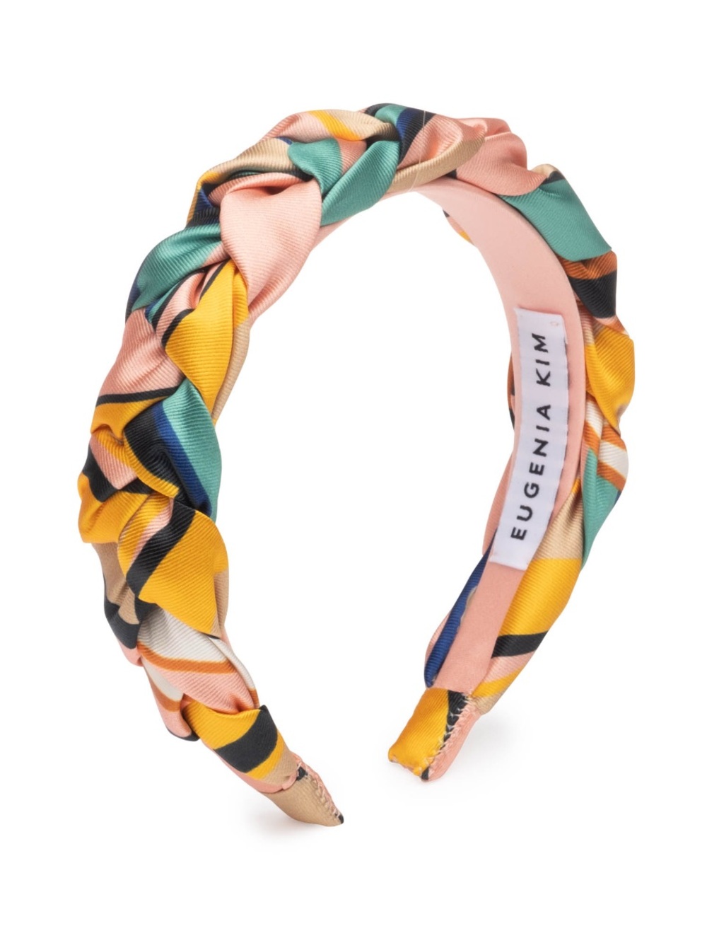 Eugenia Kim | Braided Satin Headband in Pink, Yellow & Teal